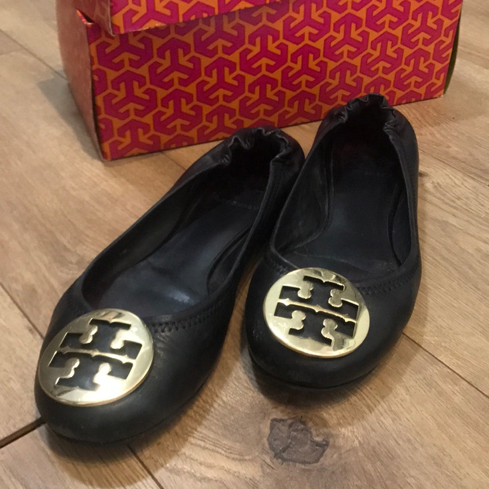 Tory Burch black gold classic reva ballet flat